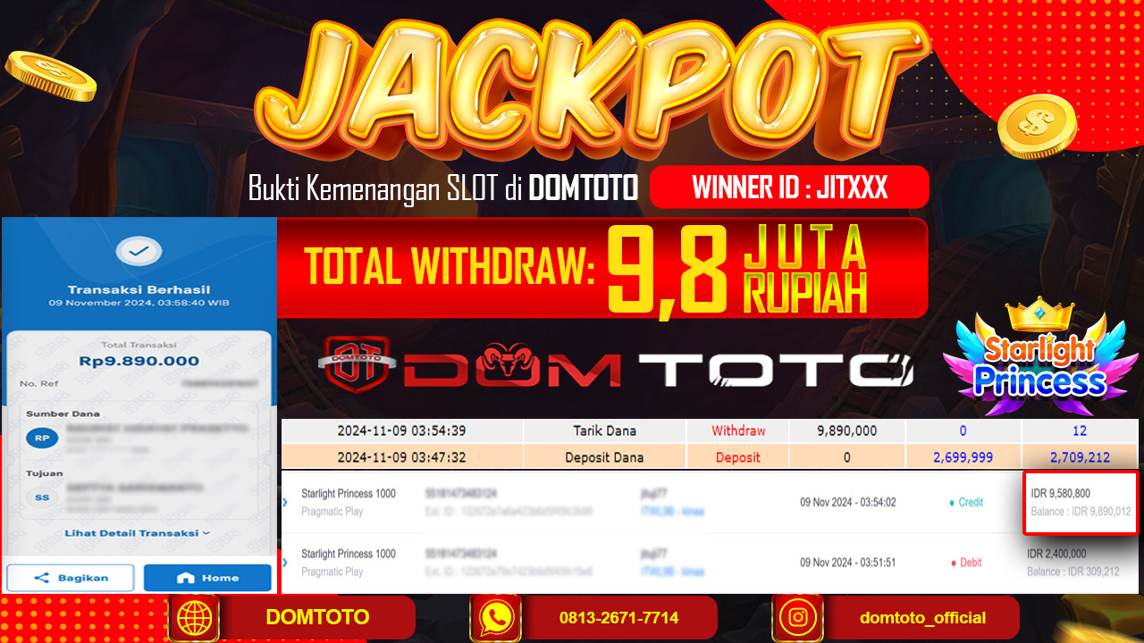 JACKPOT SLOT STARLIGHT PRINCESS 1000 09 NOVEMBER 2024